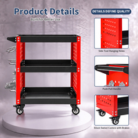 Chariot à outils mobile TYRAFINE à 3 niveaux avec panneau latéral perforé pour le rangement dans le garage, la réparation automobile, chariot organisateur d'outils en acier