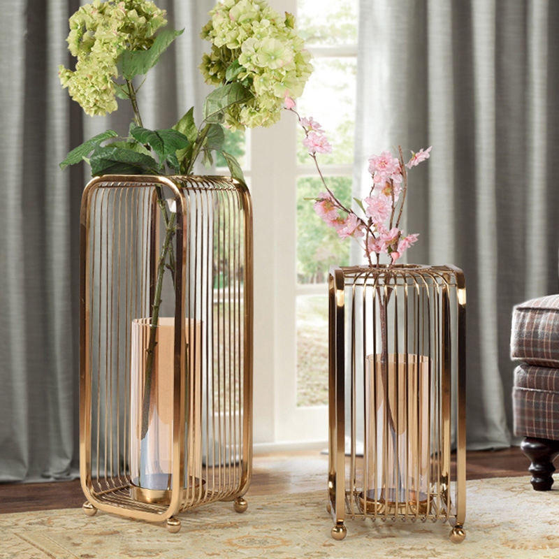 Роскошная Скандинавская большая стеклянная ваза из металла и стекла для сухих цветов