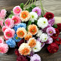Fleur artificielle pivoine multicouche H239, chrysanthème carpe dragon à 6 têtes, décoration florale murale pour mariage