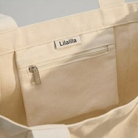 Sac fourre-tout en toile personnalisé avec logo OEM, robuste, 16 oz, réutilisable, en coton, avec sangle en sangle imprimée et poche intérieure
