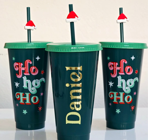 Vasos de plástico navideños rojos certificados BSCI, tazas de café, tazas de recuerdo con asas para beber al aire libre y frascos de almacenamiento de regalos - Product Image 1