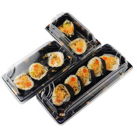 Wegwerp bioafbreekbare vierkante kartonnen sushibox verpakking met glanzende laminatie voor fruitpresentatie, voedselbak, sushibootdoos