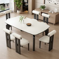 Table à manger rectangulaire moderne en pierre frittée avec pieds en bois massif noir, 6 places, durable et imperméable pour usage hôtelier