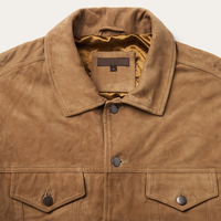 Veste en daim marron pour homme, style camionneur, fermeture à boutons, poches poitrine, doublure satinée, style vintage, vêtement décontracté pour homme