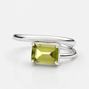 Peridot 925 Sterling Silver <b>Ring</b> - Emerald-Cut Solitaire on <b>Split</b> Shank Band - Product Image 5