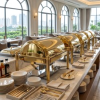 Plat à chafing professionnel chauffé à l'alcool en acier inoxydable 201, ensemble de buffet avec couvercle roulant et supports à combustible pour hôtel