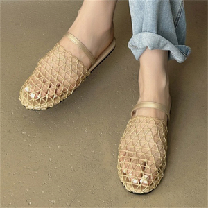 2025 New Fashion High Quality Women's Flat Mesh Summer Sandals Hollow Hand-Woven Sexy Beach Slippers High Top Outdoor Suitable - Product Image 4