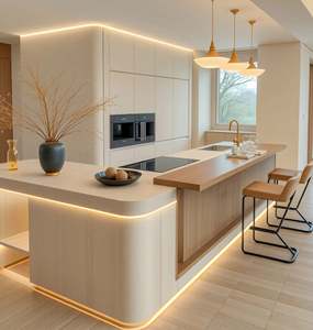 Juego de Muebles de Cocina y Baño con Acabado en Madera Color Blanco Crema, Personalizable, con Grifo para Isla de Cocina, Despensa, Mueble para TV - Product Image 1