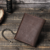 2025 dompet pria kulit kuda gila Retro malaikat hitam dengan rantai besi dompet kulit asli multifungsi