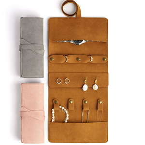 Cross-border microfiber portable multi-functional jewelry roll <b>bag</b> for earrings, rings, <b>studs</b>, necklaces, and watches. - Product Image 5