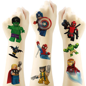Autocollants de tatouage de super-héros <span class=keywords><strong>Lego</strong></span>, transfert d'eau, impression temporaire, anniversaire, 20 pièces/feuille - Product Image 1