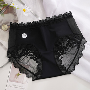 Vrouwen Sexy Kant Gaas Satijn Mid-Tase Slipje Plus Size 100Kg Dun Gebreid Weven Lang Kruis Ondergoed - Product Image 6