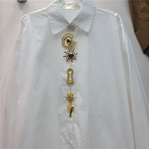 Camicette di Lusso con <span class=keywords><strong>Paillettes</strong></span> Rimovibili in Cotone per Donna, Tendenza 2026, Elegante Top a Maniche Lunghe Bianco e Nero - Product Image 1