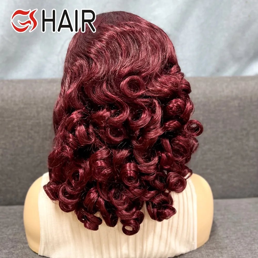 GS Offre Spéciale New Burgundy 99j Bouncy Spring Curl Perruque transparente 13x4 Lace Frontal Perruque Beautiful Virgin Hair Perruque