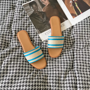 Sandalias de Mujer MR Fashion, de Cuero Genuino, Punta Abierta, Planas, Estilo Verano, con Estampado de Colores Mixtos y Hebilla Decorativa, Estilo Slip-On - Product Image 3