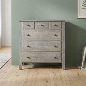 Commode rustique en bois à 6 tiroirs avec finition naturelle, meuble de rangement pour salon et chambre - Product Image 1