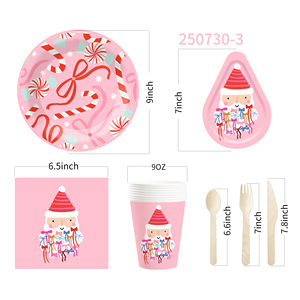 DAMAI New Disposable the Factory Sells Christmas Hats and Christmas Bows in pink Special-shaped Paper Plates - Product Image 5