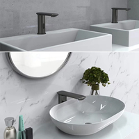 Robinet à capteur automatique sans contact en laiton massif poli noir, monotrou, moderne, pour lavabo de salle de bain et chambre