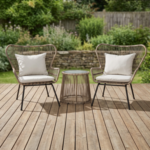Conjunto de Jardín de Tres Piezas de Ratán Resistente de Estilo Nórdico Minimalista, Muebles de Exterior para Parque, Balcón o Uso en Interiores - Product Image 4