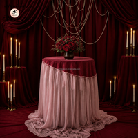 Nappe de table ronde ANNIELU pour mariage, cocktail, en faux lin bordeaux, jupe de table en tulle rose poudré pour événements, fêtes et banquets
