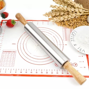 Mattarello antiaderente in acciaio inossidabile manico in legno utensili per la cottura <span class=keywords><strong>Pasta</strong></span> fondente mattarello - Product Image 4