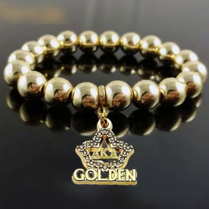 Alpha Kapp Alpha AKAs Golden Soror Heavy Bead Bracelet With Golden Star IVY <strong>Charm</strong> <strong>Silver</strong> Soror Beaded Bracelets - Product Image 1