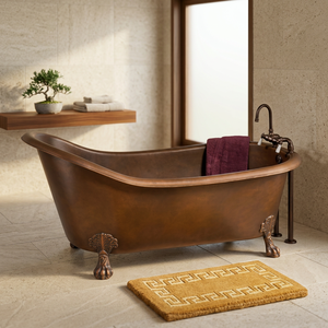 Baignoire ovale autoportante moderne en cuivre avec pieds à griffes antidérapants pour adultes – Baignoires métalliques durables – Artisanat indien - Product Image 1