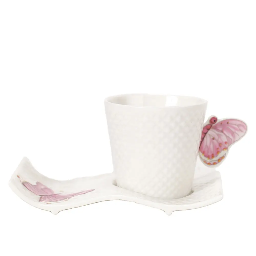 Экологичный чайный набор из костяного фарфора с украшением в виде розовой бабочки