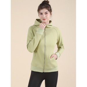 Sudadera con capucha de punto elástico y suave para mujer, azul claro, con cremallera completa, transpirable, ropa deportiva de otoño - Product Image 5