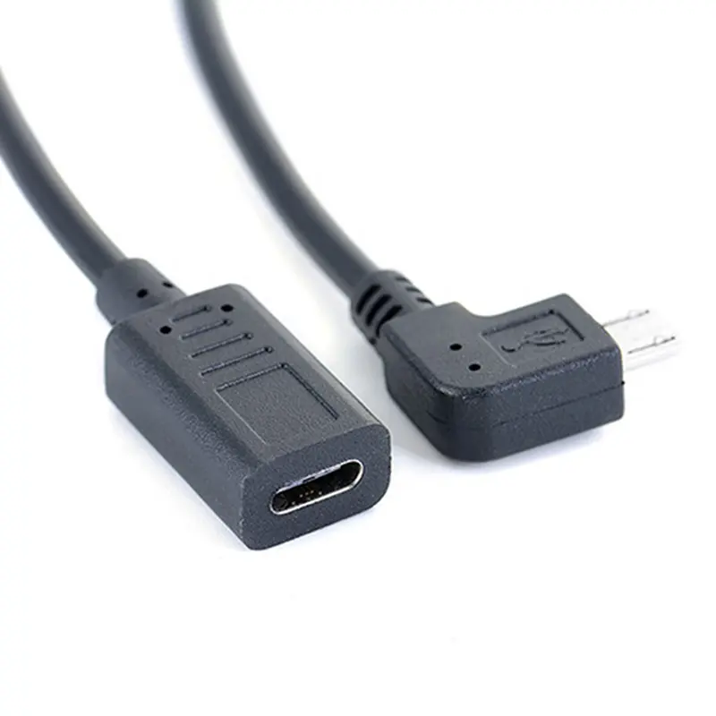 90 Degree Right Angle USB Type C Female To Micro USB Data Charger Adapter Cable