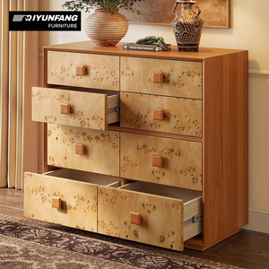 Commode à huit tiroirs en bois massif, style médiéval, motif Treetumor, avec rails de fermeture amortie, pour rangement de salon - Product Image 3