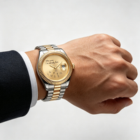 Montre à quartz pour homme, boîtier en alliage, bracelet en acier inoxydable bicolore, cadran en verre minéral, résistance à l'eau 30M, 39 mm, fermoir papillon, loisirs