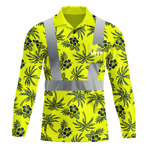 Huỳnh quang Khả năng hiển thị cao phản quang an toàn polo Áo sơ mi Hawaii dài tay áo Hi VIS bảo hộ lao động nhanh khô xây dựng làm việc mặc - Product Image 4