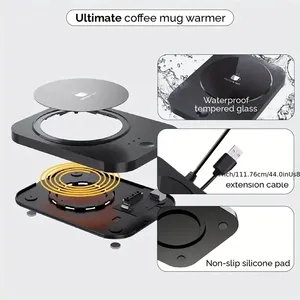Chauffe-tasse 3 Modes Interrupteur LED étanche Plaque chauffante électrique Thé au lait Chauffe-tasse sans fil Chauffe-café - Product Image 3