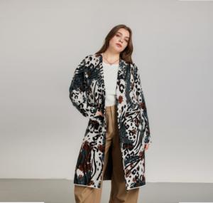 가을 겨울 컬렉션 여성용 플러스 사이즈 포워드 패션 빈티지 애니멀 프린트 도톰한 니트 통기성 롱 가디건 오픈 스티치 - Product Image 1