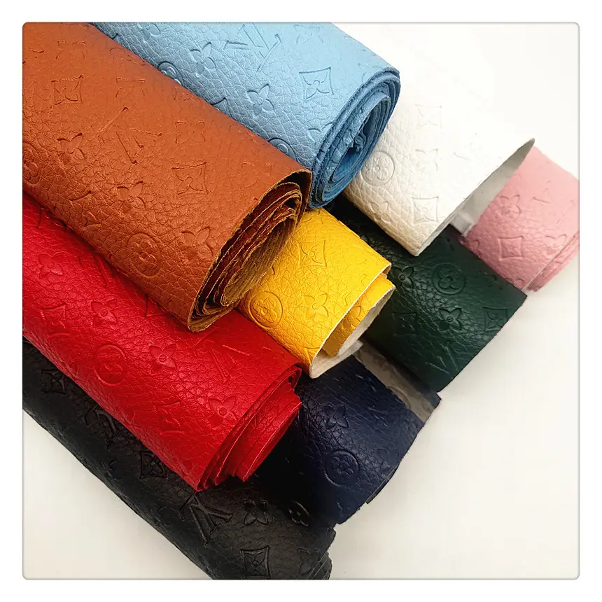 Ready to ship brand embossed leather PVC faux fabric for bag and shoes can do custom design