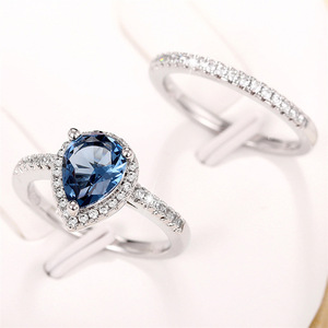 Set di anelli con zirconi blu scuro a forma di pera per donna, eleganti gioielli alla moda a forma di goccia - Product Image 3