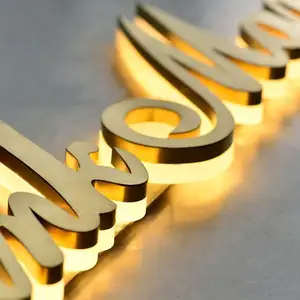 Beauty Signboard Design Large Illuminated 3D Letter Gold Metal Backlit Sign Business Sign Signage Lettera Guidata For Store Shop