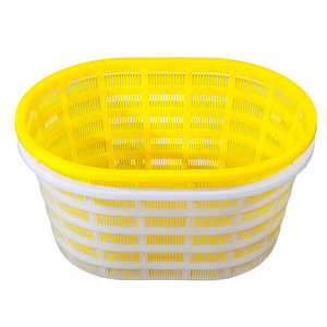 Plastic Turnover Basket Oval 610x460x290mm White Yellow Injection Molding For Fruit <b>Vegetables</b> Storage - Product Image 1