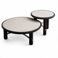 Ensemble de table basse pour salon, en marbre beige, avec structure en bois, matériaux durables et modernes, de style organique, longue durée de vie