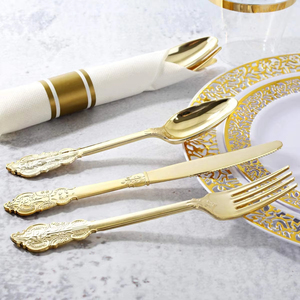 175-teiliges Neues Luxus-Besteckset für Hochzeiten und Geburtstagsfeiern Einweg-Messer, Gabel, Löffel, Becher, Teller, Plastik-Tischgeschirr - Product Image 4