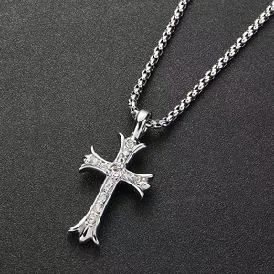 Designable Rhinestone <b>Cross</b> Pendant Sweater <b>Chains</b> for <b>Men</b> Titanium Steel <b>Chain</b> Hip-hop Fashion Jewelry Necklaces - Product Image 5