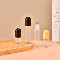 Botol Minyak Roll-On Kaca Transparan Mini 1/2/3/5ML dengan Tutup Plastik Motif Kayu untuk Minyak Esensial, Aromaterapi, Serum, dan Minyak Wangi