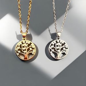 Collar con colgante Árbol de la Vida, dorado y plateado, con círculo y bisel, regalo de joyería para mujeres y niños - Product Image 1