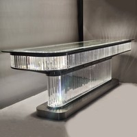 Table à manger rectangulaire de luxe en cristal LED avec plateau en verre pour 8 personnes, table à manger en cristal pour hôtel, villa, banquet avec éclairage d'ambiance