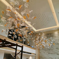 Lustre moderne en verre cristal en forme de feuille, éclairage personnalisé pour grands projets, hôtel, villa, hall d'entrée, escalier, décoration intérieure haut de gamme