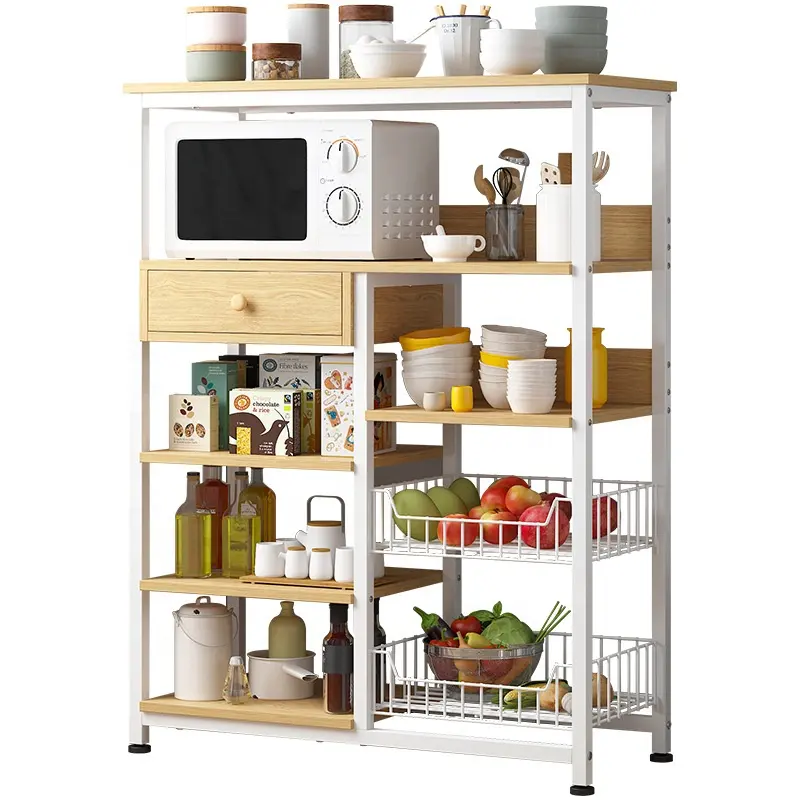 Kitchen Shelf Rack Organizer Microwave Oven Stand Wooden kitchenware Storage Cabinet