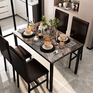 Dinette moderna per piccolo spazio tavolo da pranzo marrone marmo finitura superiore e 4 sedie imbottite in pelle PU ideale per sala da pranzo - Product Image 3