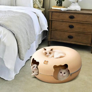 2024 tempat tidur kucing hewan peliharaan kustom kualitas tinggi desain kelapa besar tempat tidur terowongan kucing rasa kecil tempat tidur kucing donat kotak pola cetak hewan - Product Image 6