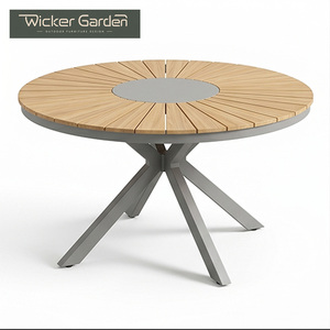 Set da Pranzo Rotondo da Esterno con Lazy Susan <span class=keywords><strong>in</strong></span> Alluminio e Legno Plastico, 6 Posti, Arredamento da Patio OEM - Product Image 3